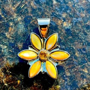 Desert Rose trading faceted citrine and tigers eye Sterling silver pendant